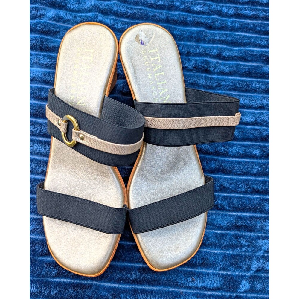 Italian Shoemakers Women's Black/Beige Strappy Slide Sandals Buckle - US 8.5